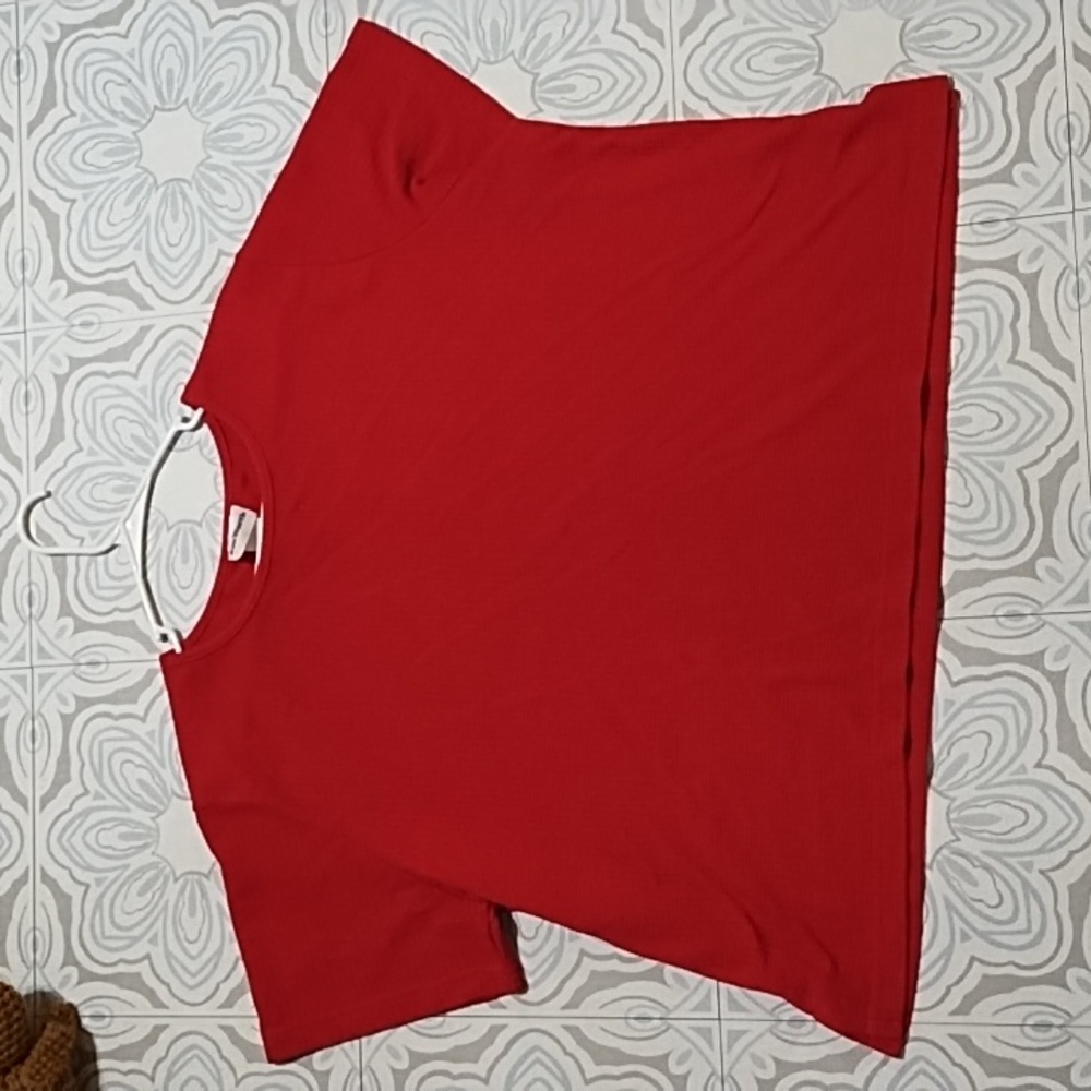 Womens Red knit pullover shirt top blouse short sleeve BONWORTH Sz XXLP